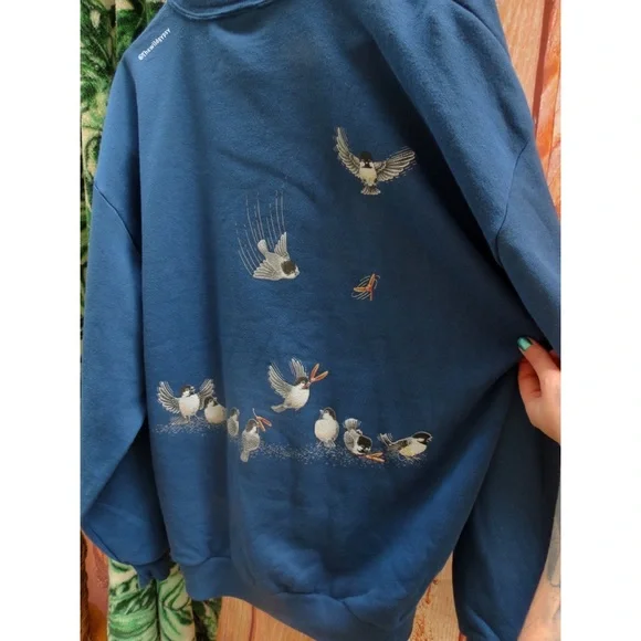 NEW Vintage fleece lined bird graphic popover sweater 🪺 - Picture 7 of 9